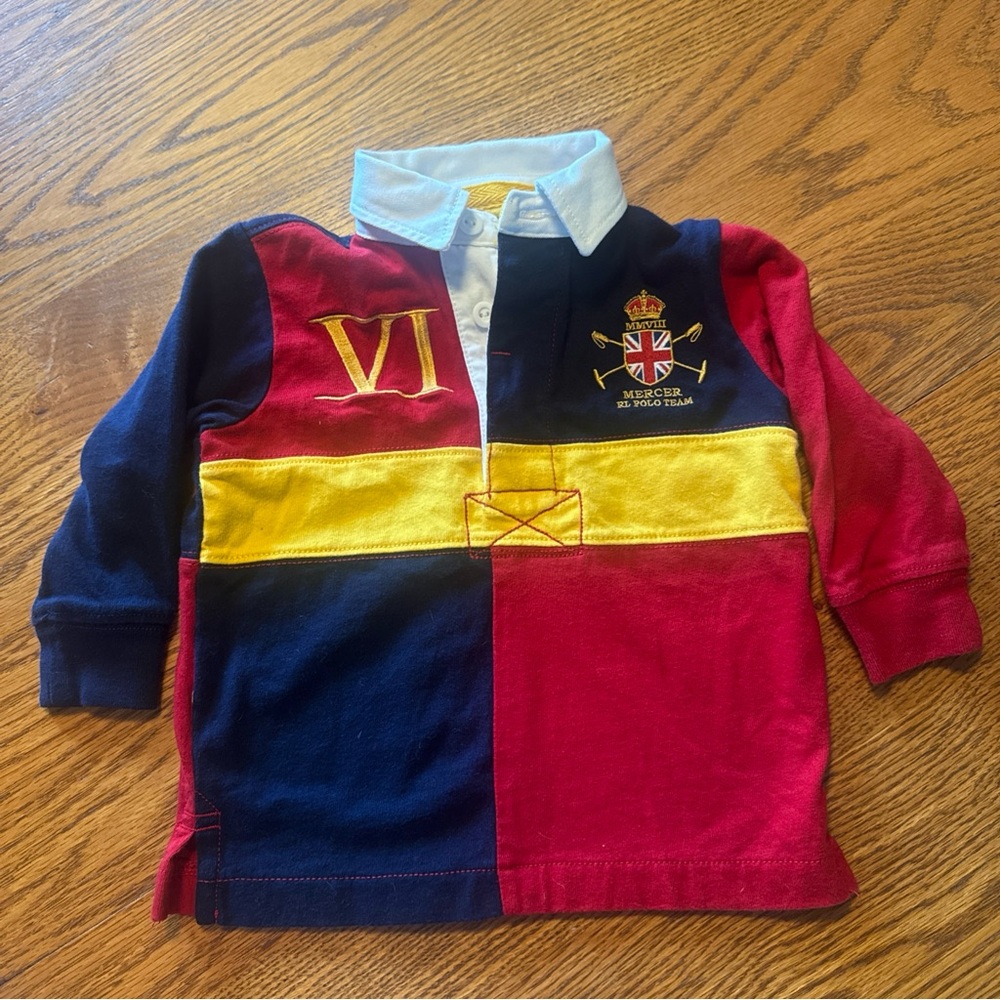 Ralph Lauren Mercer Navy, Red & Yellow Colorblock Rugby Polo with Crest